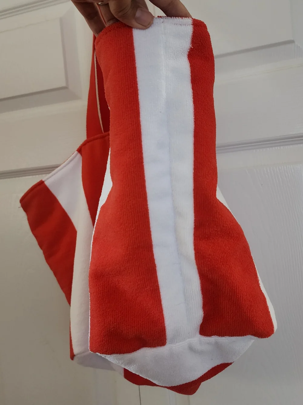 Lancome Orange/Red White Striped Terrycloth Towel Beach Swim Tote Bag